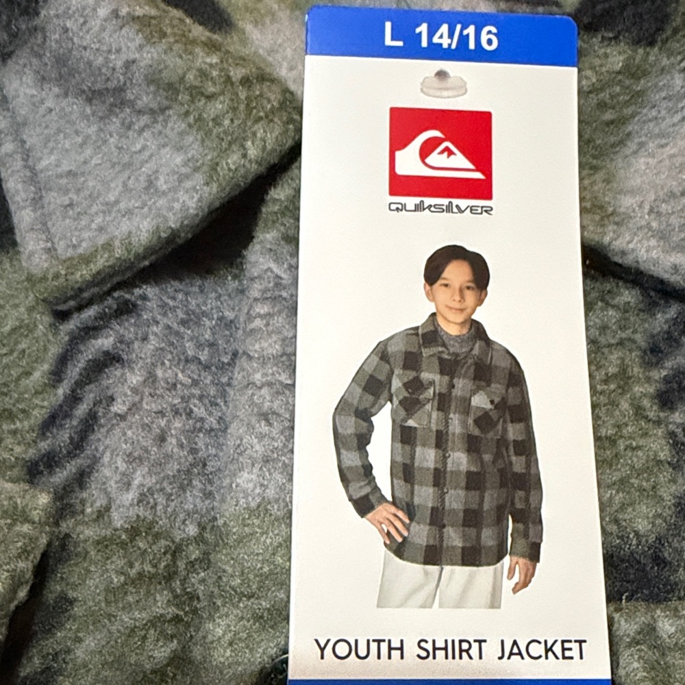 Quiksilver Kids Fleece Plaid Button Down Shirt - Black and Green L 14/16 NWT
